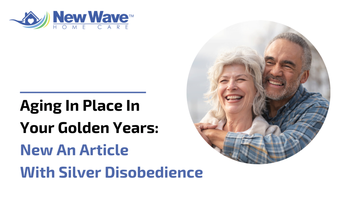 A graphic with the title, logo, and a happy senior couple representing aging in place.