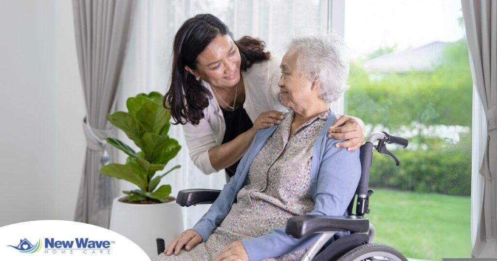 A mother, her daughter, and her mother embrace, representing the sandwich generation.