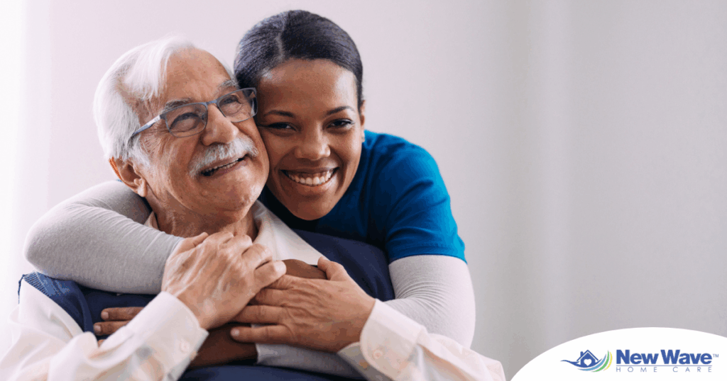 a graphic showing What a Week of Elder Care at Home Really Looks Like with a smiling caregiver and client