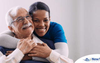 a graphic showing What a Week of Elder Care at Home Really Looks Like with a smiling caregiver and client