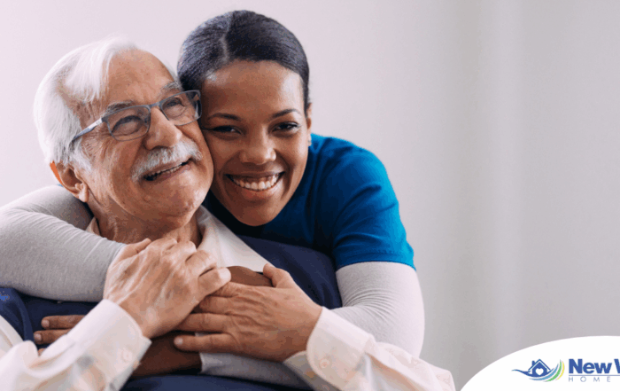 a graphic showing What a Week of Elder Care at Home Really Looks Like with a smiling caregiver and client