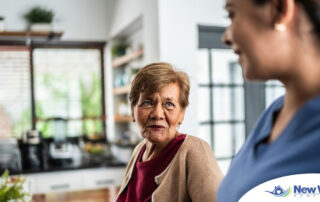 Caregiver provides attentive senior care as part of diabetes awareness